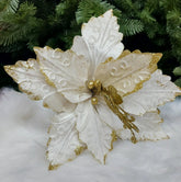 Flori Crăciun crem cu margini aurii – set 10 bucăți